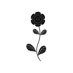 Black Flower and Leafs on white background Vector Illustration