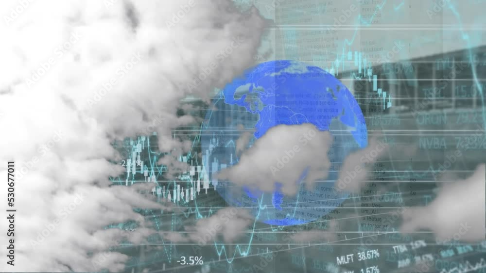 Poster animation of data processing over globe and clouds