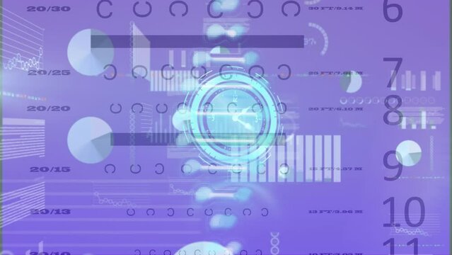 Animation of data processing and dna strand over clock moving