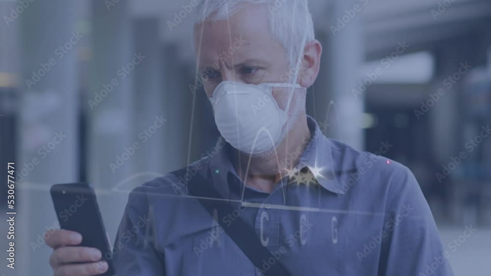 Aufkleber animation of data processing over caucasian man with face mask