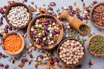 Bright set of different legumes for healthy nutrition - obrazy, fototapety, plakaty