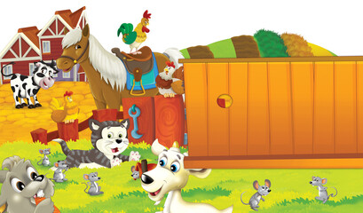 cartoon scene with different farm ranch animals illustration for children