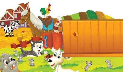 Wandaufkleber cartoon scene with different farm ranch animals illustration for children © honeyflavour