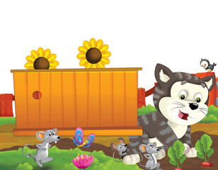 cartoon scene with different farm ranch animals illustration for children