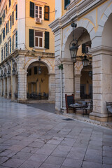 Fototapeta na wymiar Picturesque cityscape of Corfu street, Greece