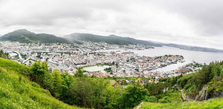 Panorama de la ville de Bergen en Norv&egrave;ge vue d'en haut
