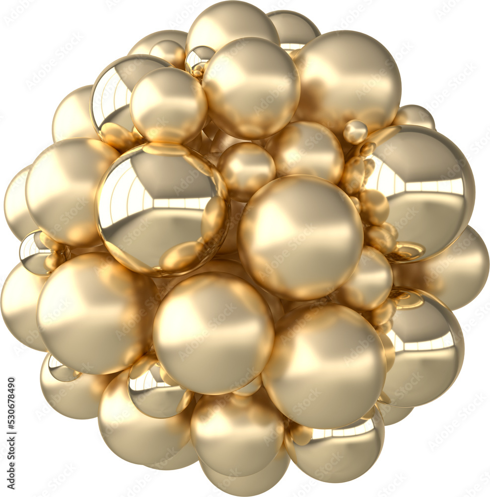 Aufkleber 3d rendering of floating golden spheres on transparent background. abstract geometric composition. g