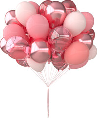 3d render illustration of realistic pink balloons on transparent background. Big bunch of balloons