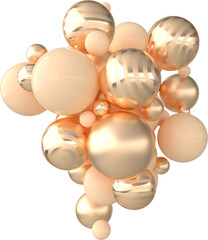 3d rendering of floating golden spheres on transparent  background. Abstract geometric composition.