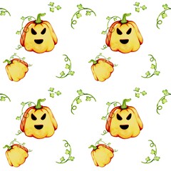 Halloween. Watercolor seamless pattern with hand drawn pumpkin. Creative for fabric, packaging, textile, wallpaper, paper or background