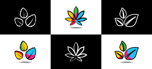 Fototapeta na wymiar Hand drawn colorful style leaf icon vector illustration logo design
