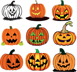 Halloween punkins collection in white background