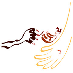 devil wants to catch a falling man, but God substitutes a pierced hand to save him