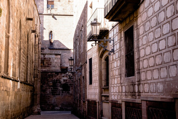 A narrow street in the Gothic Quarter of Barcelona 