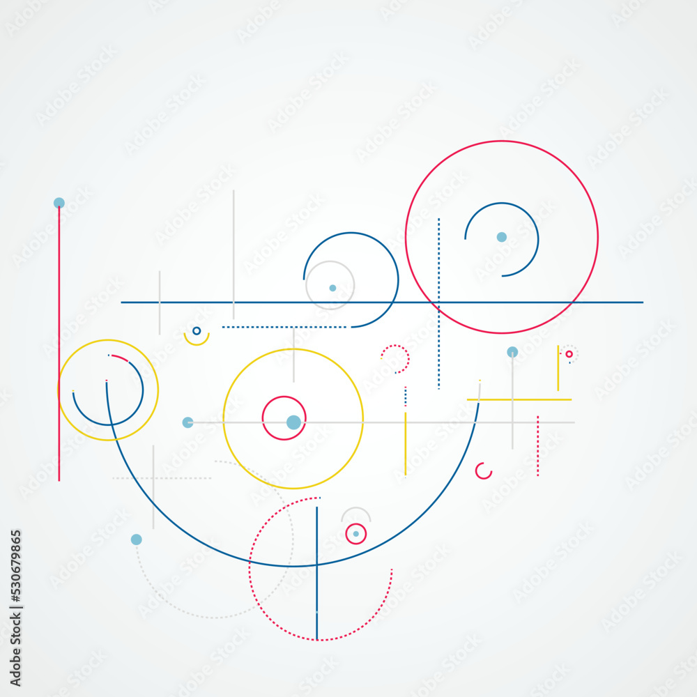 Poster Abstract illustration. Circular elements in creative pattern with abstract geometric objects. Modern vector design digital dots and dotted circles