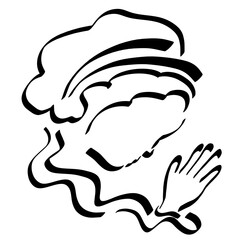 head of a young woman with a ribbon on her hair, humble prayer to God, black outline