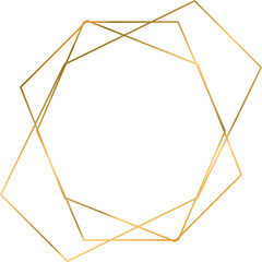 Gold geometrical polyhedron, art deco style, luxury templates, decorative pattern, modern abstract elements, isolated on transparent background.