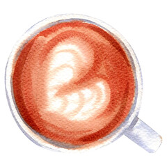 Hand drawn watercolor illustration with cup of coffee, hot beverage