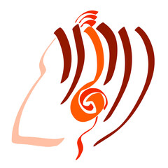 head of a young man in headphones, abstract colorful pattern on a white background