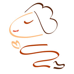 smiling kid praying to God on his knees, abstract symbol on a white background, hands like a heart