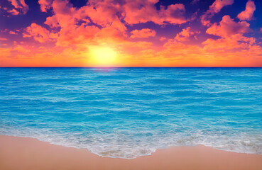 Fototapeta na wymiar Sunset sea landscape. Colorful ocean beach sunrise. Colorful nature sea sky