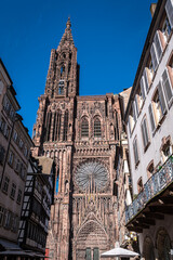 Strasbourg Cathedral or the Cathedral of Our Lady of Strasbourg (French: Cathédrale Notre-Dame de Strasbourg, or Cathédrale de Strasbourg, German: Liebfrauenmünster zu Straßburg or Straßburger Münster