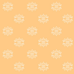 Seamless textile fabric minimalist magic occult eye mental zen symbol. Vector seamless pattern on soft orange background