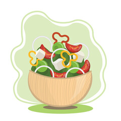 Bowl of tasty salad on white background
