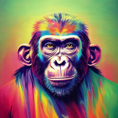 a 3d Illustration of colorful a ape face