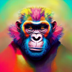 a 3d Illustration of colorful a ape face
