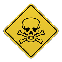 Diamond-shaped crossing sign with yellow background and black border with a Skull and Crossbones drawn in the middle.
