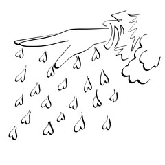 God sends from heaven a cleansing rain of His love and blessing, heart-shaped drops