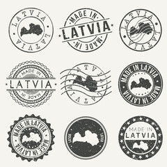 Fototapeta premium Latvia Travel Stamp Made In Product Stamp Logo Icon Symbol Design Insignia.