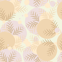 Seamless illustration pattern on the theme of vegetation with spot elements in pastel brown and pink colors.