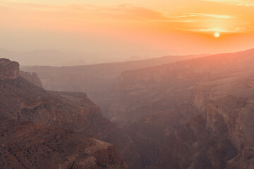 Fototapeta na wymiar Jabal Akhdar Mountain Canyon at Sunset