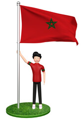 3d cartoon illustration of people standing under the flag