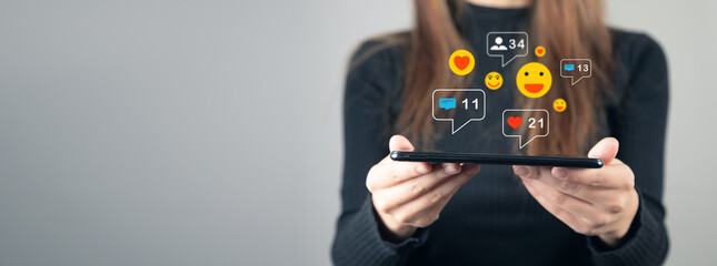 icons notifications from social networks on the virtual screen.