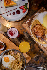 Typical Colombian food, appetizers, main courses and desserts