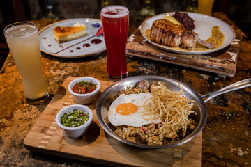 Typical Colombian food, appetizers, main courses and desserts