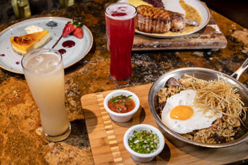 Typical Colombian food, appetizers, main courses and desserts