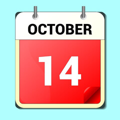 Calendar day - 14 october vector illustration flat style.