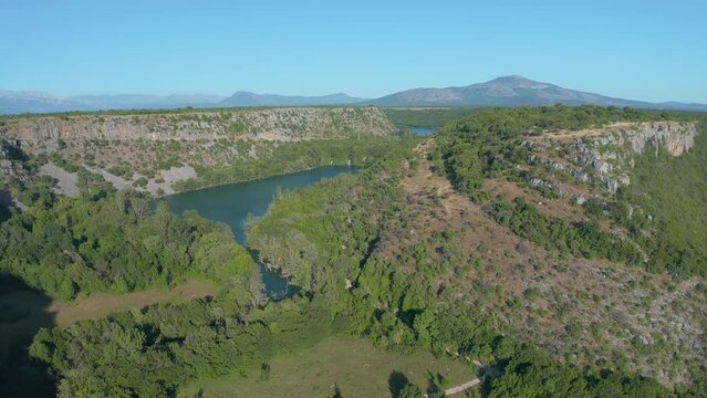 Aerial view of Brljan lake in Croatia in canyon of the Krka River