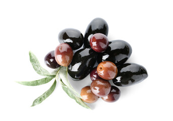Heap of tasty olives on white background