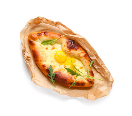 Tasty Ajarian khachapuri isolated on white background