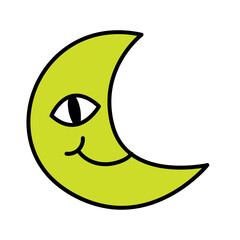 Obraz premium Isolated cute happy moon groovy emote icon Vector
