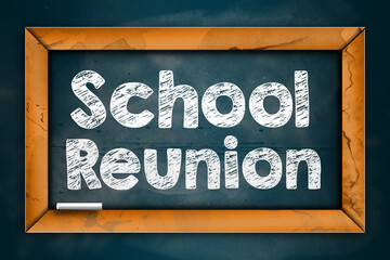 School reunion concept with text written in chalk - obrazy, fototapety, plakaty