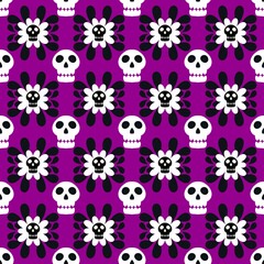 Halloween skulls and flower seamless cartoon pattern for wrapping and clothes print and fabrics and textiles