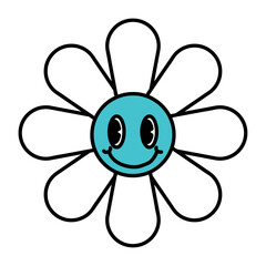 Isolated colored 60s groovy happy flower emote graffiti Vector
