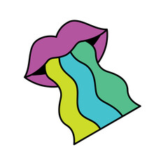 Isolated colored 60s groovy mouth emote graffiti Vector