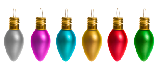 A row of multi-colored Christmas bulb ornaments.